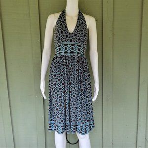 MAGGY LONDON Brown Aqua Pull-On Slinky Halter Dress 6